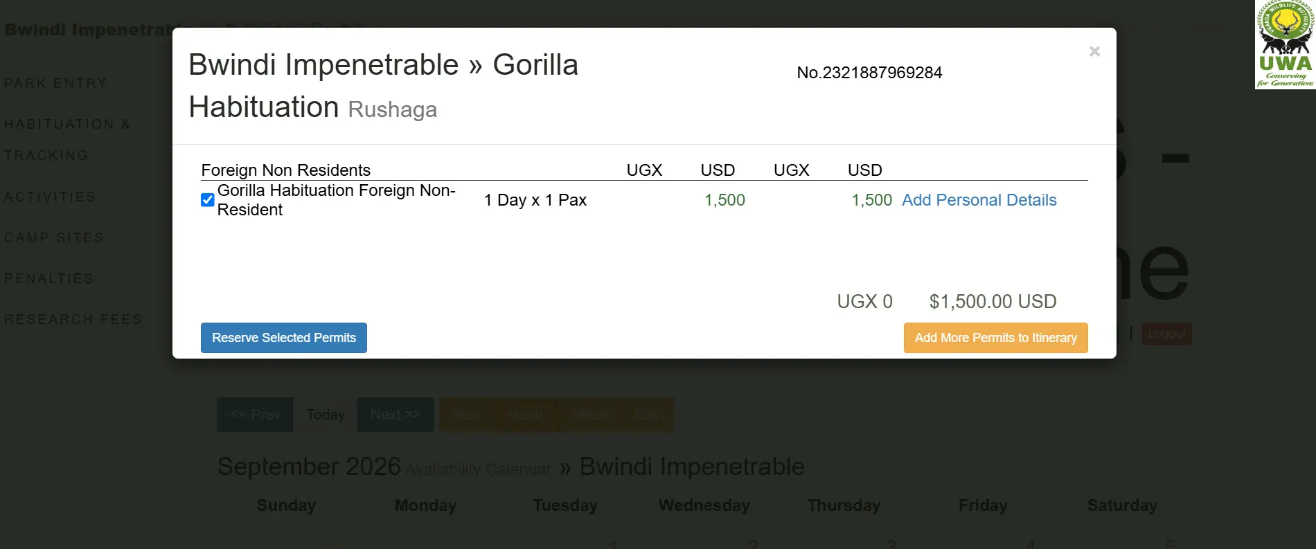Permits (Gorilla Habituation)